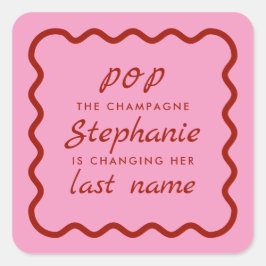 Wavy Edge Pink und Rot Pop Champagne Bridal Quadratischer Aufkleber