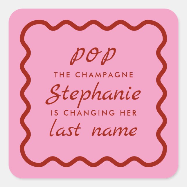 Wavy Edge Pink und Rot Pop Champagne Bridal Quadratischer Aufkleber (Vorderseite)
