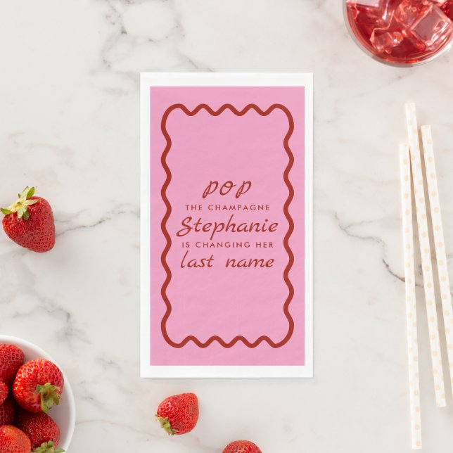 Wavy Edge Rosa und Roter Pop Champagne Serviette (Beispiel)