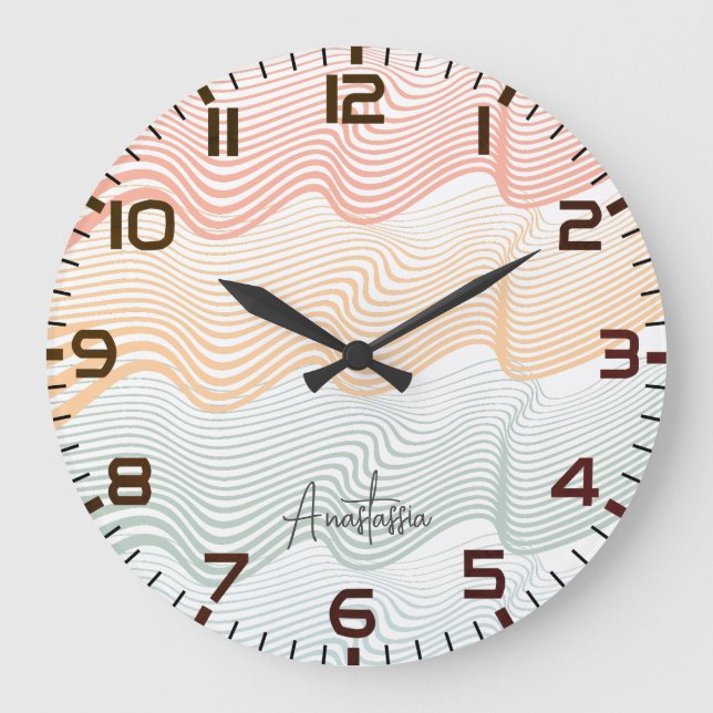 Wavy farbige Streifen mit Ihrem Namen | elegant Große Wanduhr (Vorderseite)