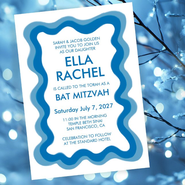 Wavy Frame Modern Chic Custom Bar Bat Mitzvah Einladung (Wavy Frame Modern Chic Custom Bar Bat Mitzvah Invitation
)