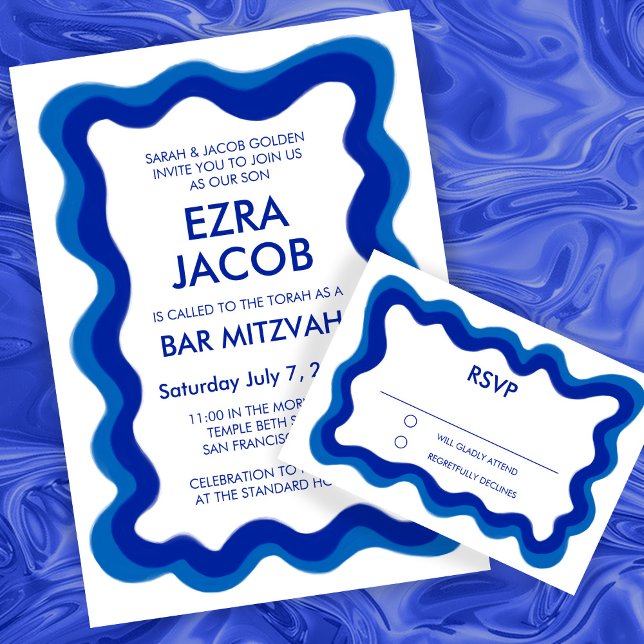 Wavy Frame Modern Chic Custom Bar Bat Mitzvah RSVP Karte (Wavy Frame Modern Chic Custom Bar Bat Mitzvah RSVP Card
)