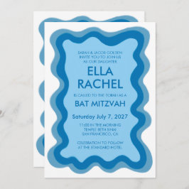 Wavy Frame Modern Custom QR CODE Bar Bat Mitzvah Einladung