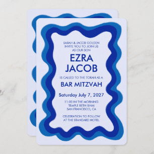 Wavy Frame Modern Custom QR CODE Bar Bat Mitzvah Einladung