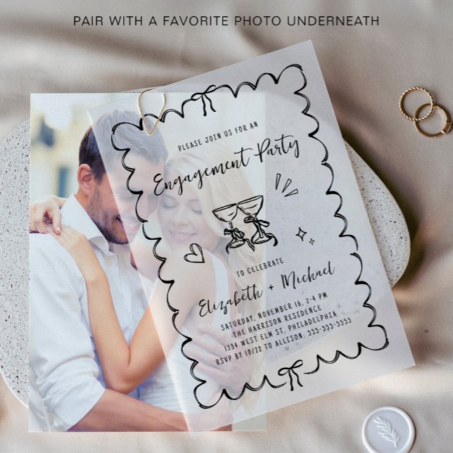 Wavy Frame Overlay-Engagement-Partei (Elevate your engagement party invitations with chic vellum overlays)