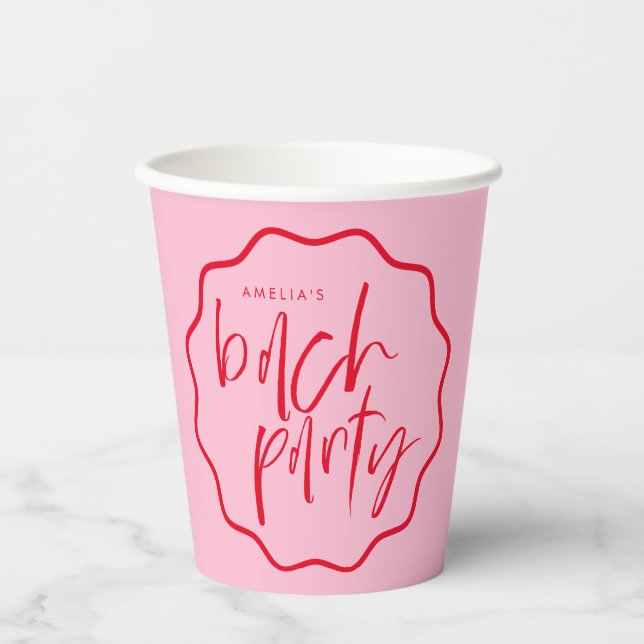 Wavy Frame Rot und Pink Bachelorette Bevorzugung Pappbecher (Vorderseite)