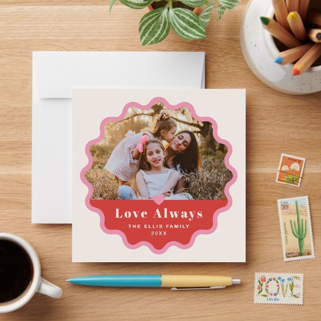 Wavy Frame Valentine's Day Carte photo - Rouge (Créateur téléchargé)