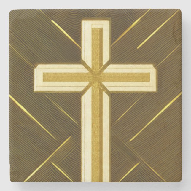 Wavy-Gold-Cross-Untersetzer Steinuntersetzer (Vorderseite)