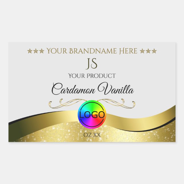 Wavy Gold Dekoration auf dem Monogram Logo-Label f Rechteckiger Aufkleber (Vorderseite)
