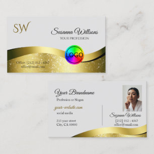 Wavy Gold Dekoration auf Monogram-Foto für hellgra Visitenkarte