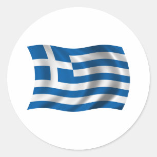 Wavy Greece Flag Runder Aufkleber