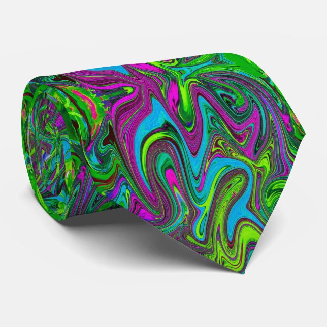 Wavy Green, Blue und Magenta Abstrakt Art Krawatte (Gerollt)