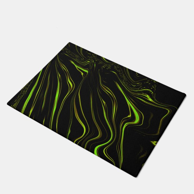 Wavy grün lange Striche auf dunklem Hintergrund Fußmatte (Schrägansicht)