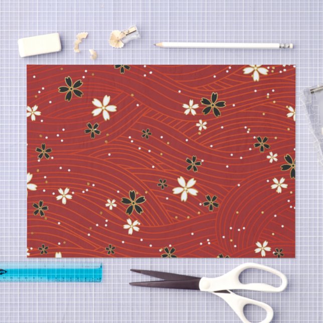 Wavy lines, adorned with black & white flowers seidenpapier (Handwerk)