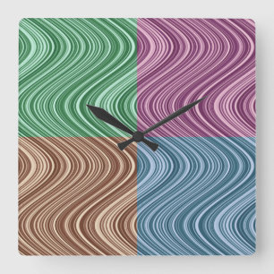 Wavy Lines in Blue/Brown/Green/Purple Quadratische Wanduhr