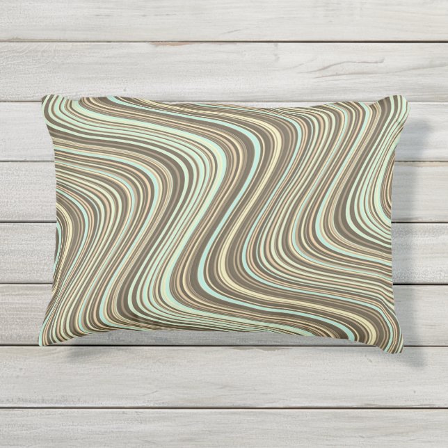 Wavy Lines in Light Brown/Beige/Türkis Blue Kissen Für Draußen (Rückseite)