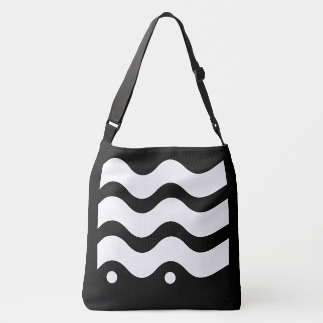 Wavy Lines Schwarzweiß-Design Tragetaschen Mit Langen Trägern (Rückseite)