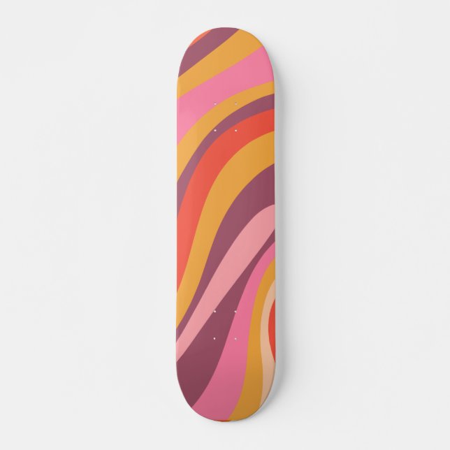 Wavy Loops farbiges Retro Abstraktes Muster Skateboard (Vorne)
