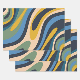 Wavy Loops Multicolor Retro Abstractes Muster Geschenkpapier Set