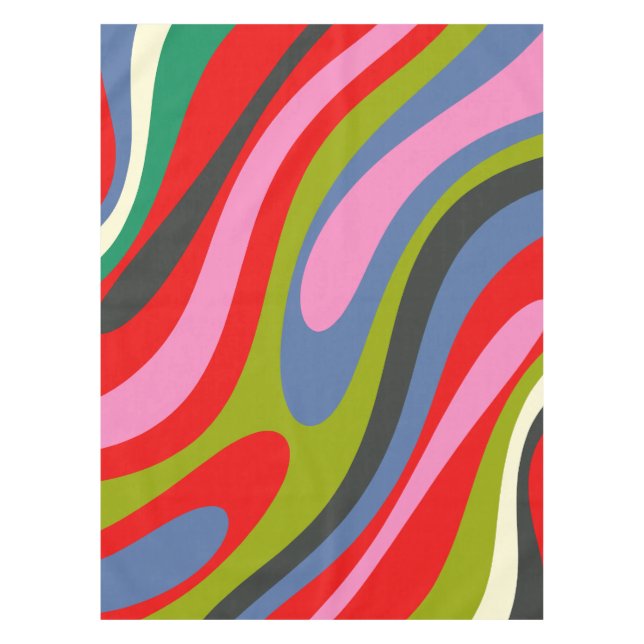Wavy Loops Multicolor Retro Abstrakt Maximalist Tischdecke (Vorderseite)
