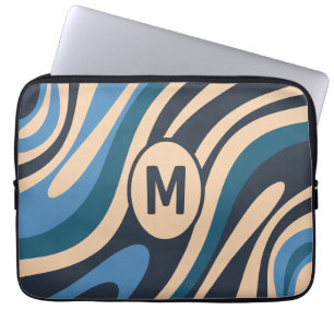 Wavy Loops Retro abstraktes Muster Anfangsbuchstab Laptopschutzhülle