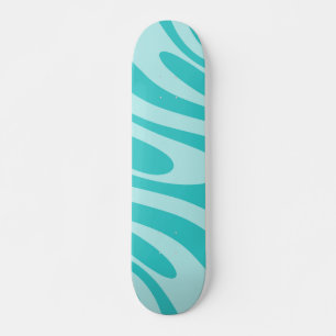 Wavy Loops Retro Abstraktes Muster in Aqua Aquamar Skateboard