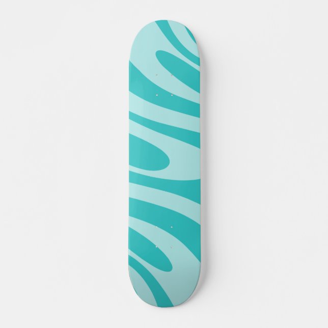 Wavy Loops Retro Abstraktes Muster in Aqua Aquamar Skateboard (Vorne)