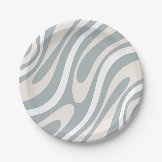 Wavy Loops Retro Modernes Abstraktes Muster Pappteller (Vorderseite)