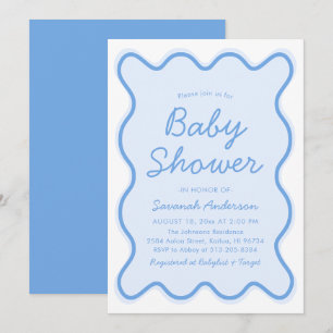 Wavy Moderne, kurvenreiche Retro Dusty Blue Baby D Einladung
