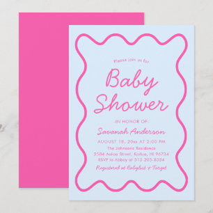 Wavy Moderne, kurvenreiche Retro Pink Blue Baby Du Einladung