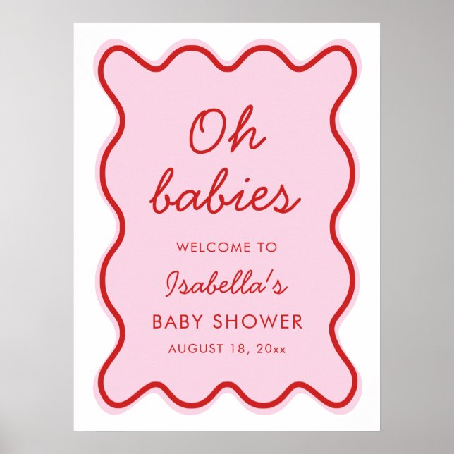 Wavy moderne, kurvenreiche Retro Rosa und Red Baby Poster (Vorne)