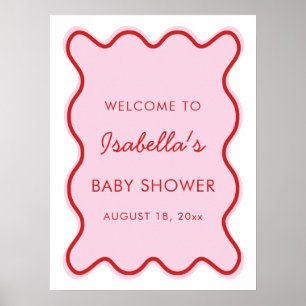 Wavy moderne, kurvenreiche Retro Rosa und Red Baby Poster
