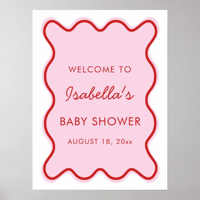 Wavy moderne, kurvenreiche Retro Rosa und Red Baby Poster (Vorne)