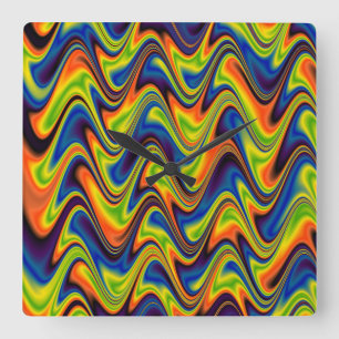Wavy Multicolor Abstrakt Quadratische Wanduhr