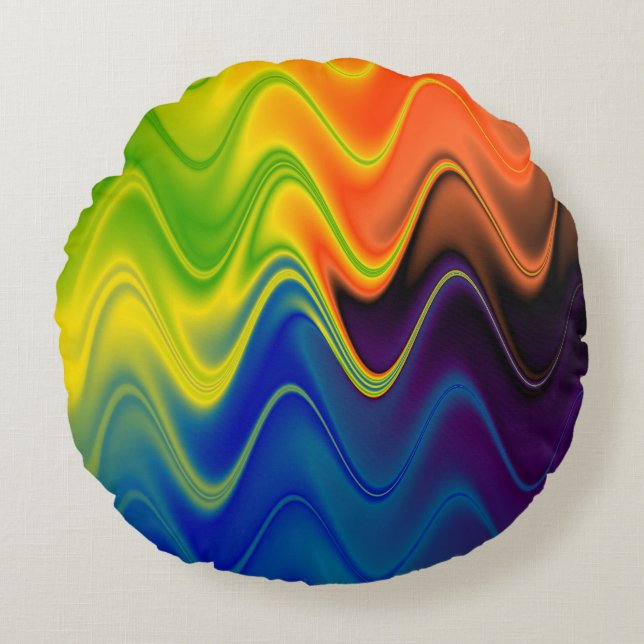Wavy Multicolor Abstrakt Rundes Kissen (Vorderseite)