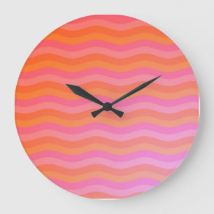 Wavy Orange und Rosa Streifen Große Wanduhr