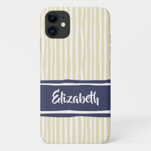 Wavy Painterly Stripes Navy und Creme mit Namen Case-Mate iPhone Hülle
