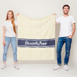Wavy Painterly Stripes Navy und Creme mit Namen Fleecedecke