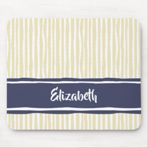 Wavy Painterly Stripes Navy und Creme mit Namen Mousepad