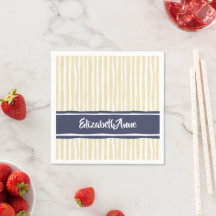 Wavy Painterly Stripes Navy und Creme mit Namen