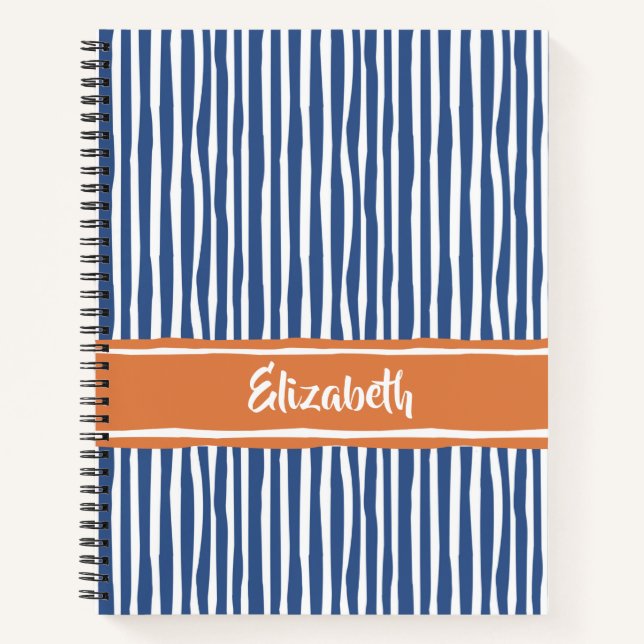 Wavy Painterly Stripes Orange und Blau mit Namen Notizbuch (Vorderseite)