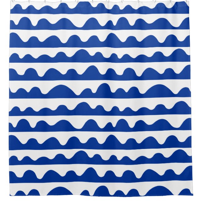 Wavy Pattern 020815 - Navy Blue and White Duschvorhang (Vorderseite)