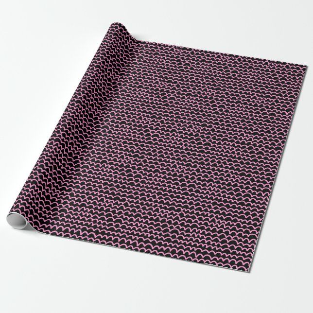 Wavy Pattern - Rosa auf schwarz Geschenkpapier (Ungerollt)