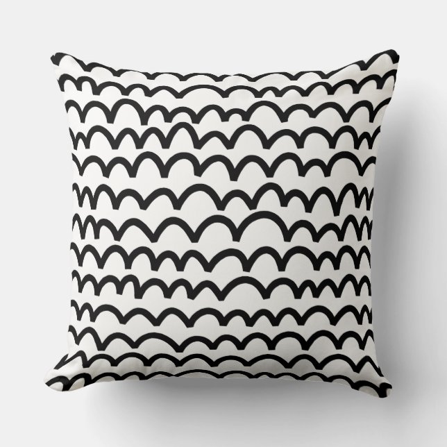 Wavy Pattern - Schwarz auf Weiß Kissen (Vorderseite)