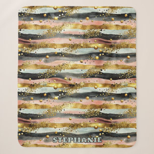 Wavy Pink & Black Streifen mit Gold Glitzer Sherpadecke