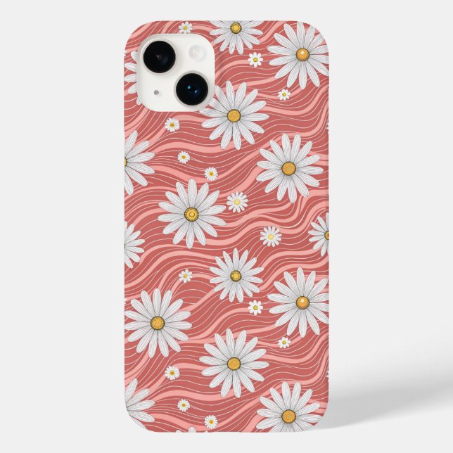 Wavy Pink Daisies Case-Mate iPhone 14 Plus Hülle (Rückseite)