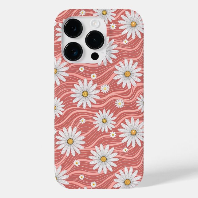 Wavy Pink Daisies Case-Mate iPhone 14 Pro Hülle (Rückseite)
