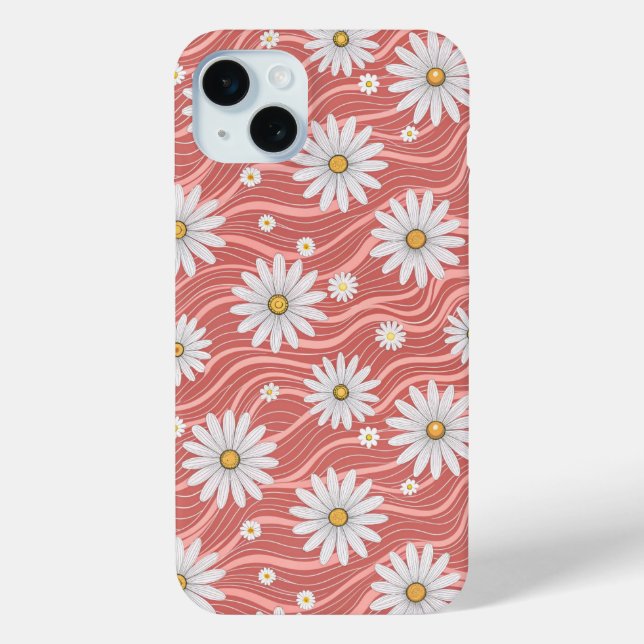 Wavy Pink Daisies Case-Mate iPhone Hülle (Rückseite)