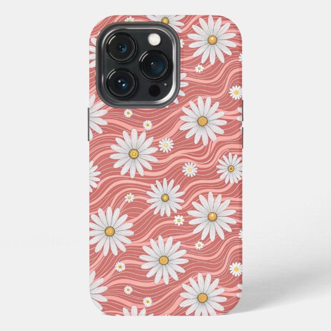 Wavy Pink Daisies iPhone 13 Pro Hülle (Hinten)