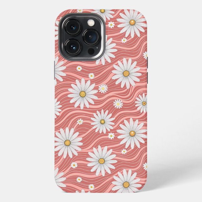 Wavy Pink Daisies iPhone 13 Pro Max Hülle (Rückseite)